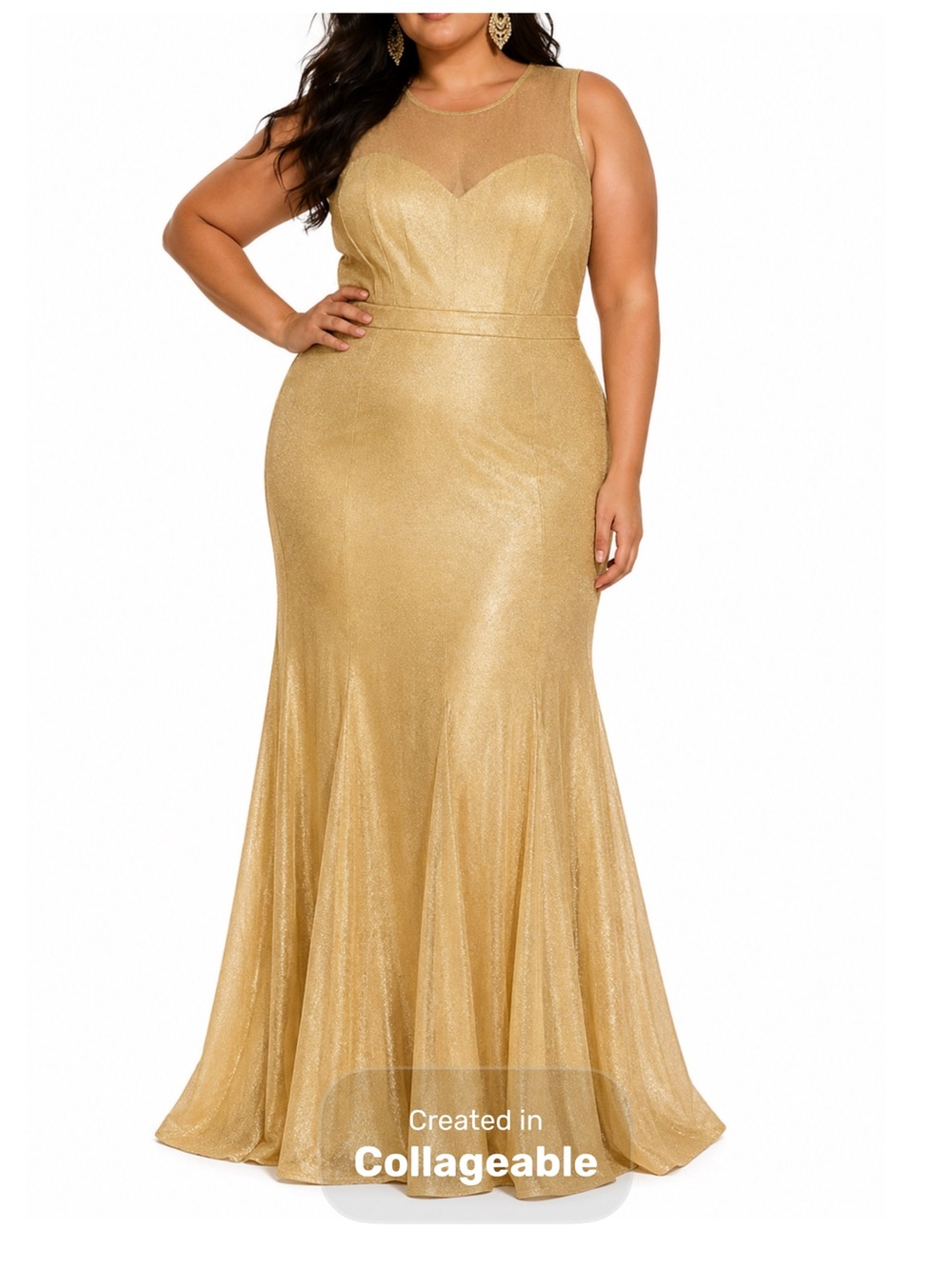 Gold Metallic Mermaid Maxi Dress Old Hollywood Glam Golden Goddess Formal 1X